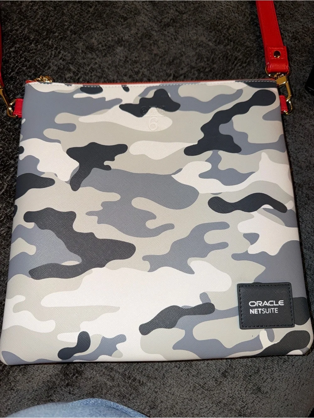 Oracle NetSuite Camouflage Crossbody Bag Red Strap